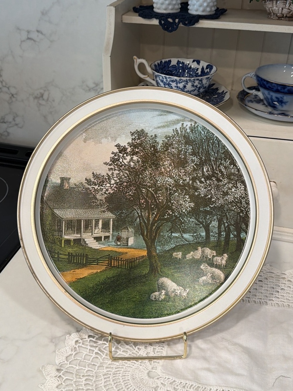Vintage Currier and Ives Serving Trays/ Set includes all 4 Seasons